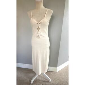 Vintage ST JOHN Santana Ivory Knit Cut Out Sheath Bandage Dress Size 12